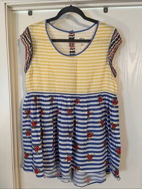 Matilda Jane Striped Yellow & Blue Tiered Floral Top Medium